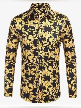 Daupanzees | men’s luxury print dress shirt. Size: XXL